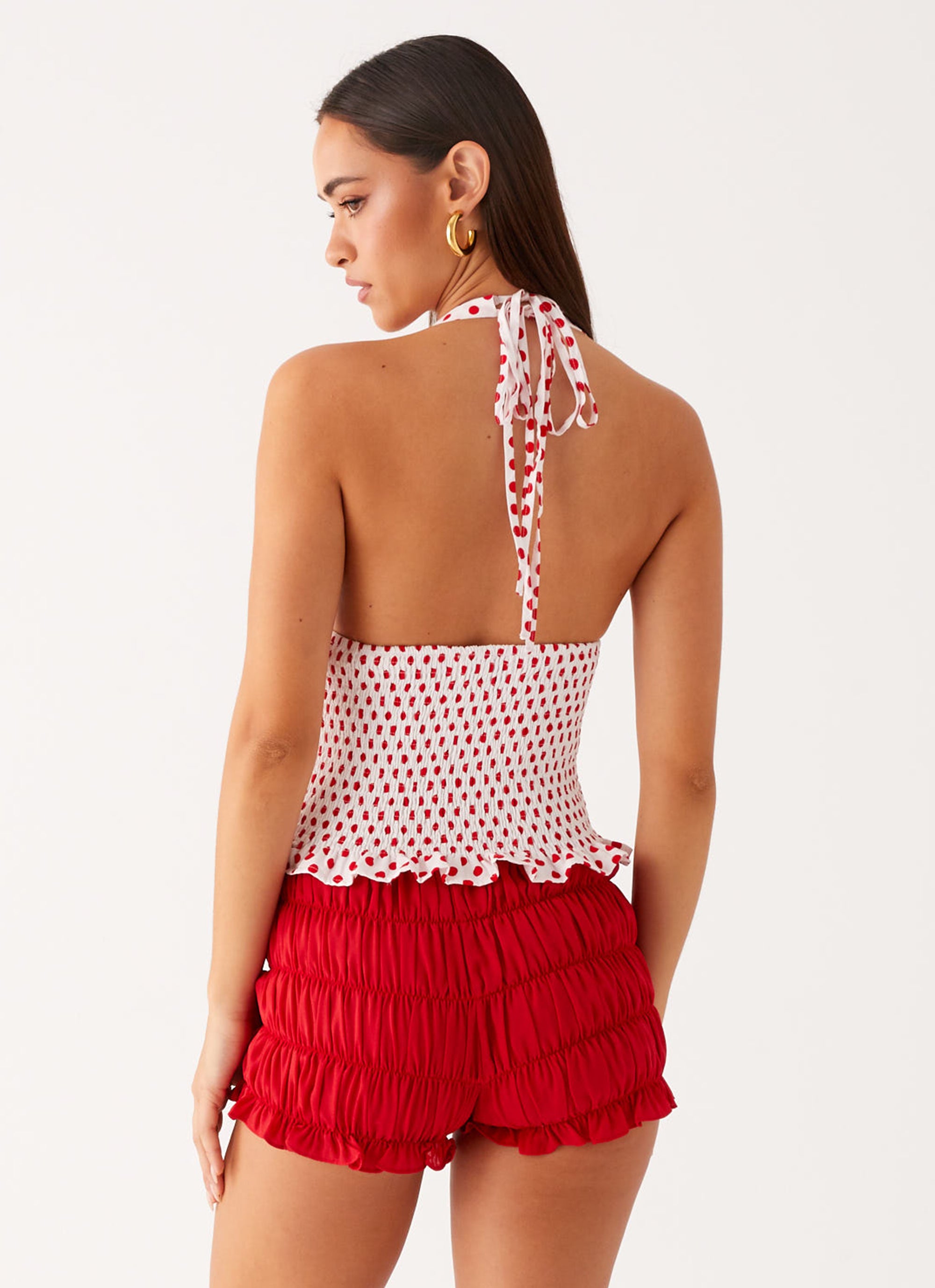 Kamren Halter Top - White Red Polka Dot