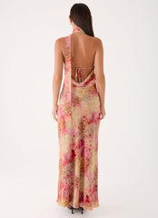 Keena Chiffon Scarf Maxi Dress - Botanic Cheetah