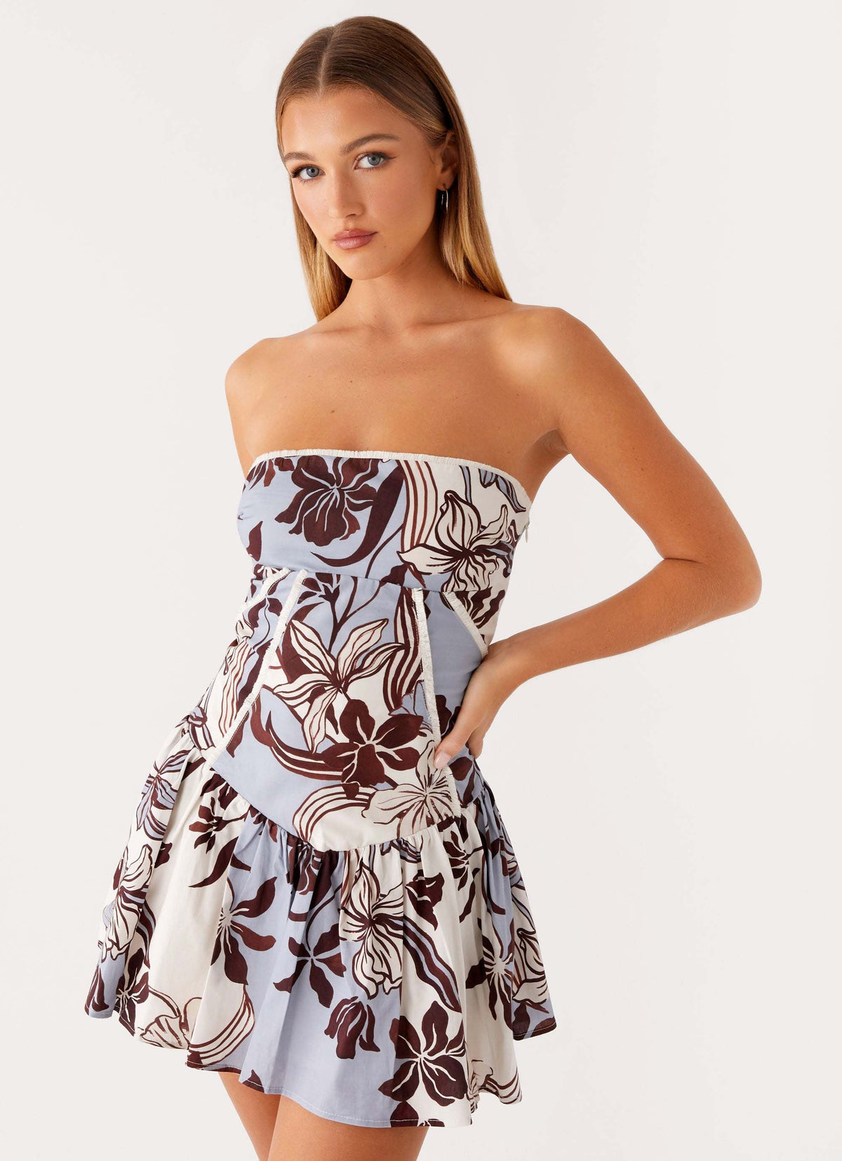 Larnie Linen Mini Dress - Bluewood Blossom
