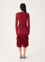 Lenora Lace Midi Dress - Fire Red
