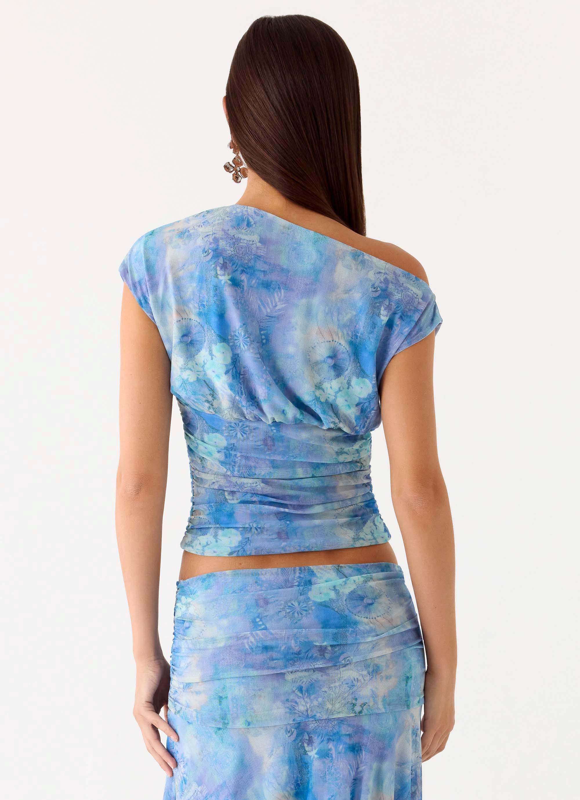 Liana Asymmetrical Top - Aqua Paisley