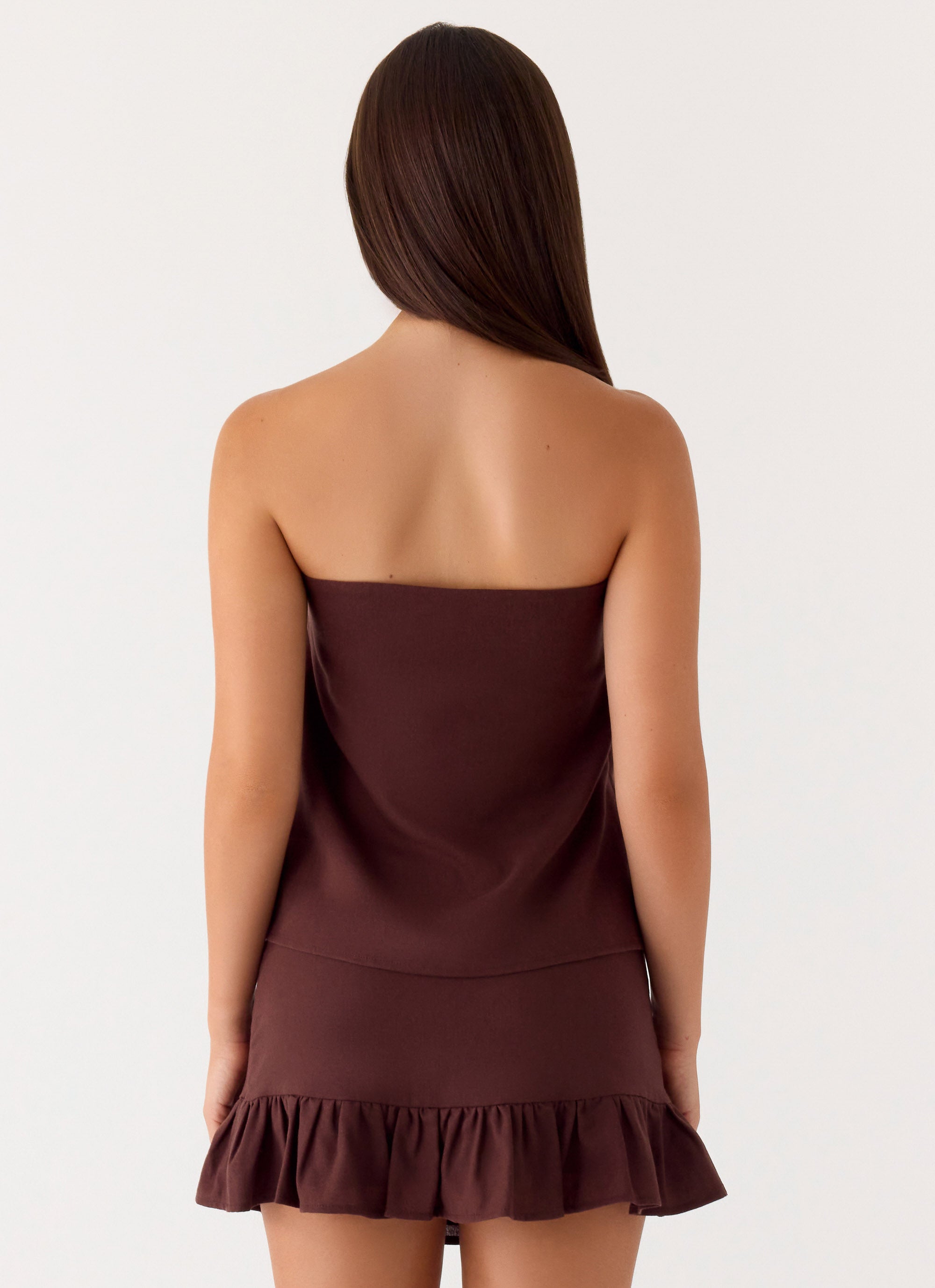 Lucie Mae Linen Mini Skirt - Chocolate Drizzle