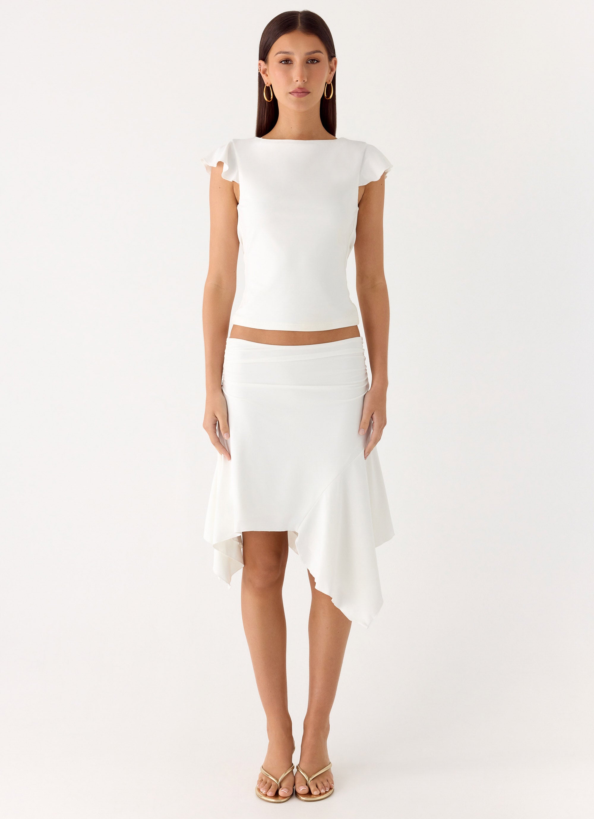 Maxina Asymmetrical Midi Skirt - White