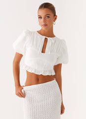 Megan Balloon Sleeve Top - White
