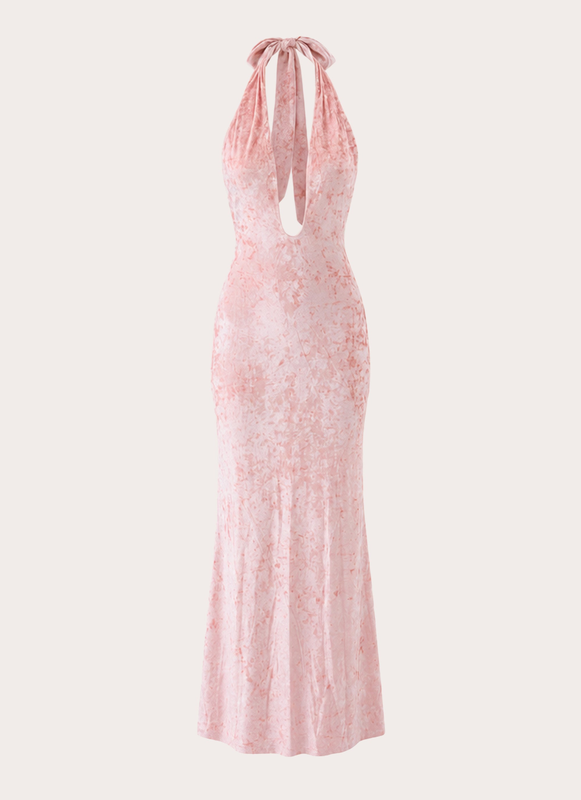 Memory Lane Crushed Velvet Halter Maxi Dress - Soft Pink