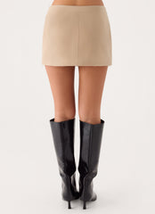 Milae Faux Suede Micro Mini Skirt - Beige