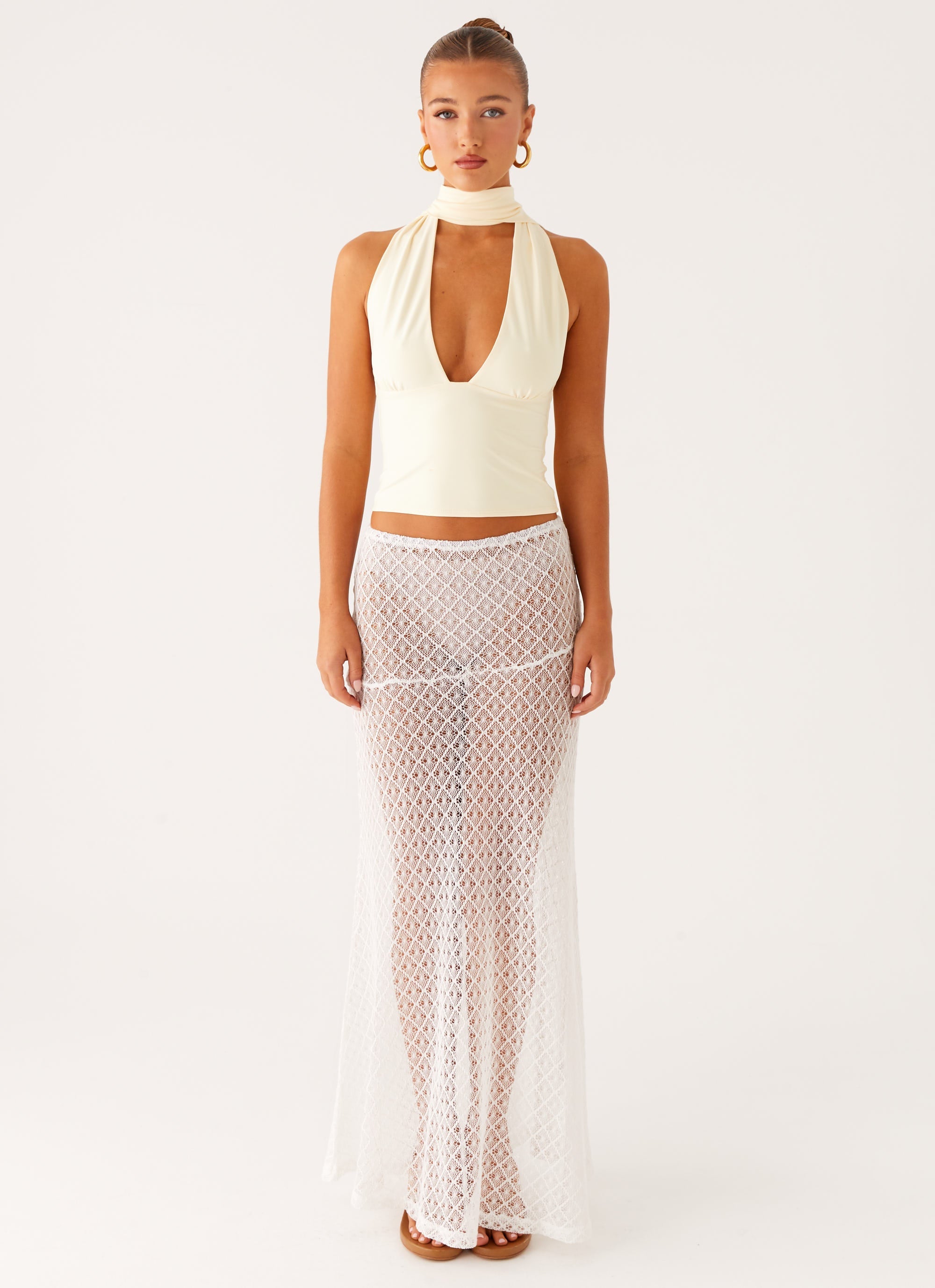 Milos Scarf Halter Neck Top - Yellow