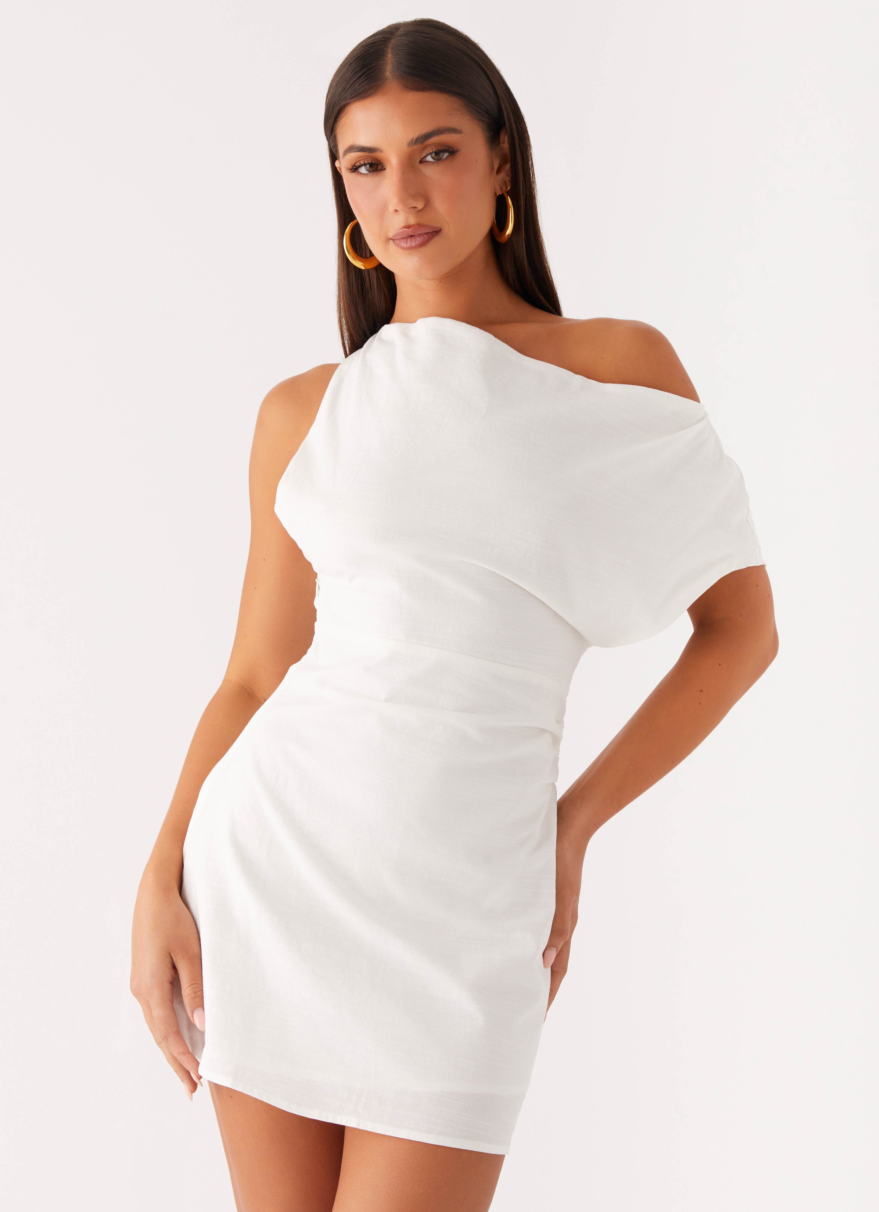 Moonlight Oasis Asymmetrical Cotton Mini Dress - Off White