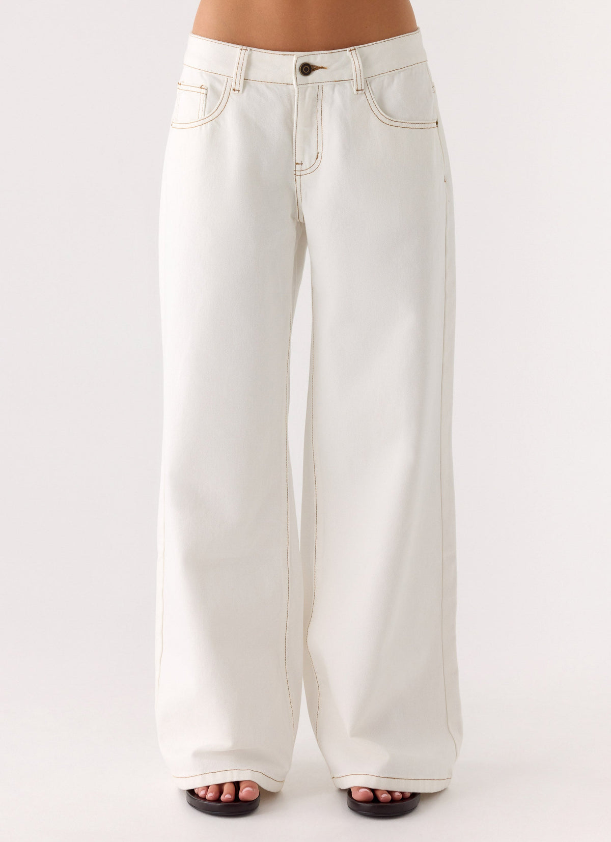 Neo Low Rise Wide Leg Denim Jeans - Ivory