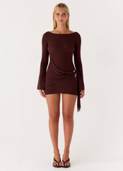 Niella Long Sleeve Wrap Mini Dress - Chocolate