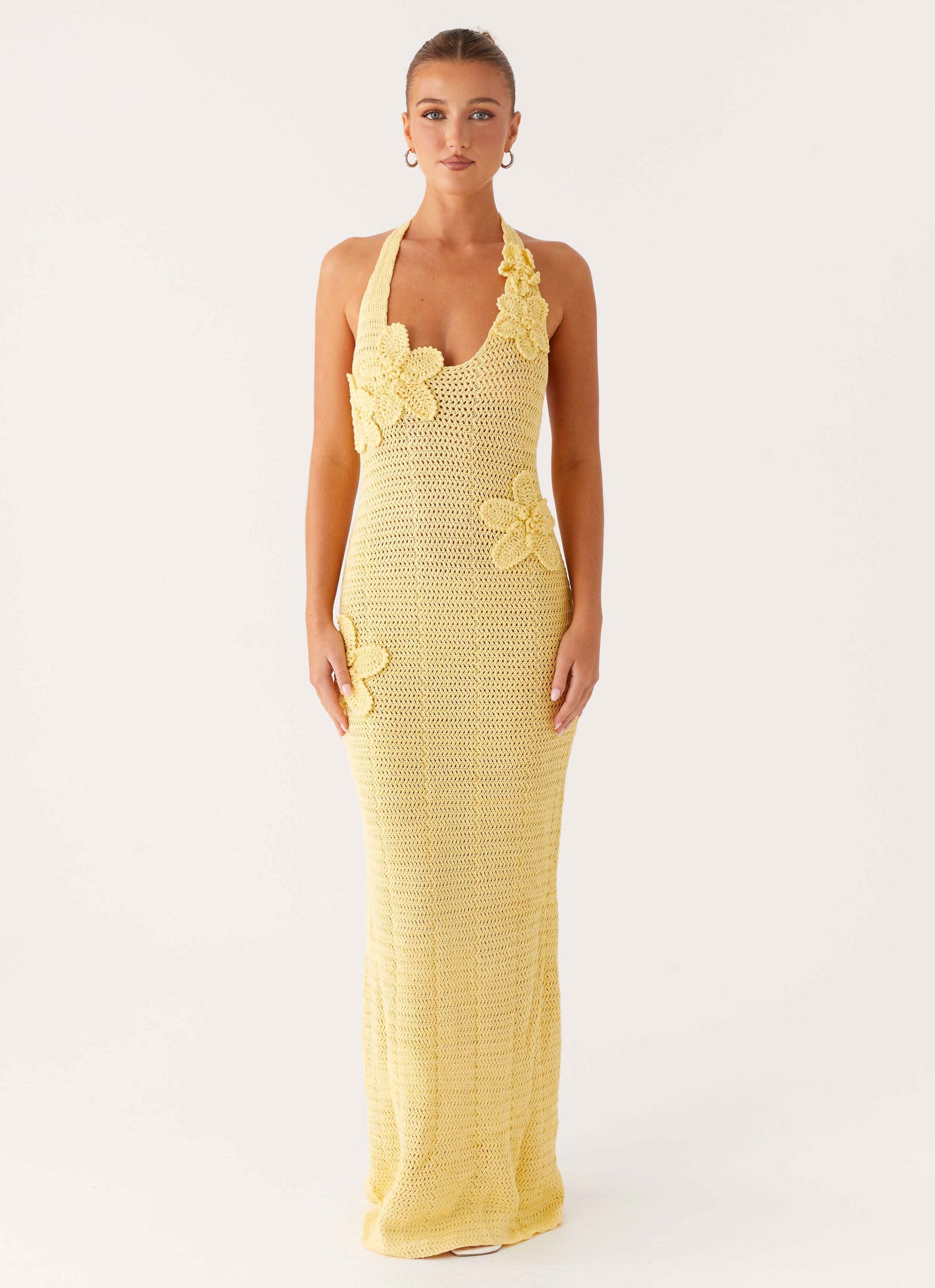 Novalee Flower Crochet Maxi Dress - Yellow
