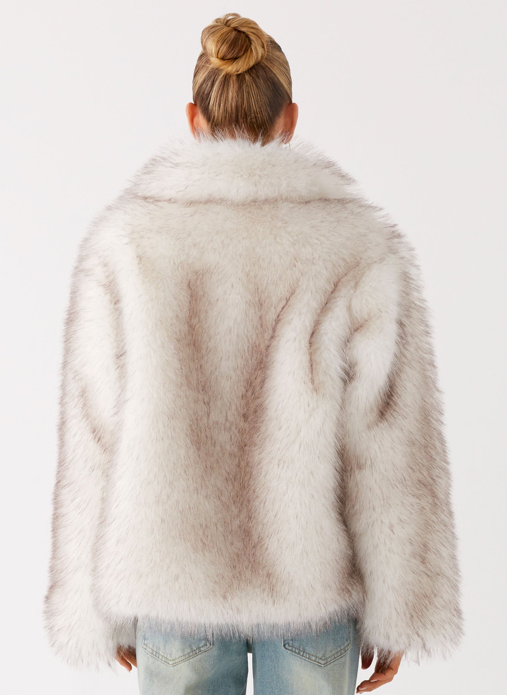 Novera Faux Fur Jacket - White Grey