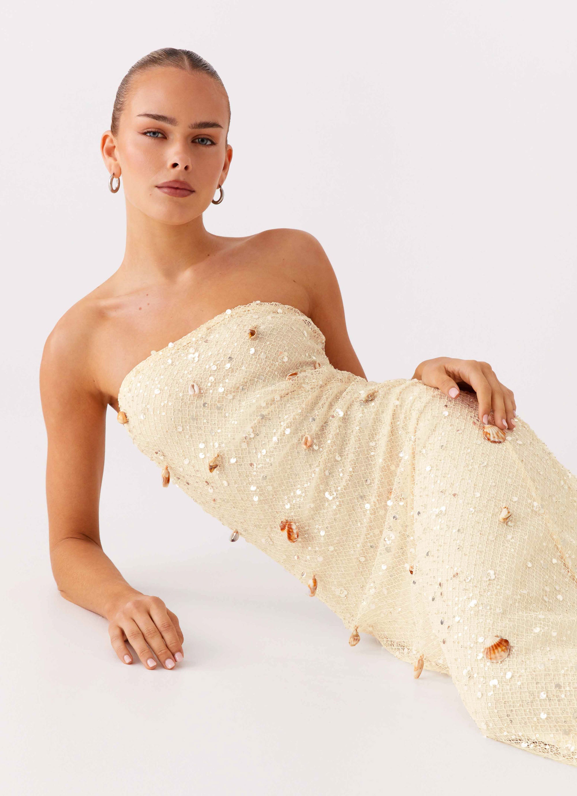 Orelli Shell Sequin Knit Maxi Dress - Ivory