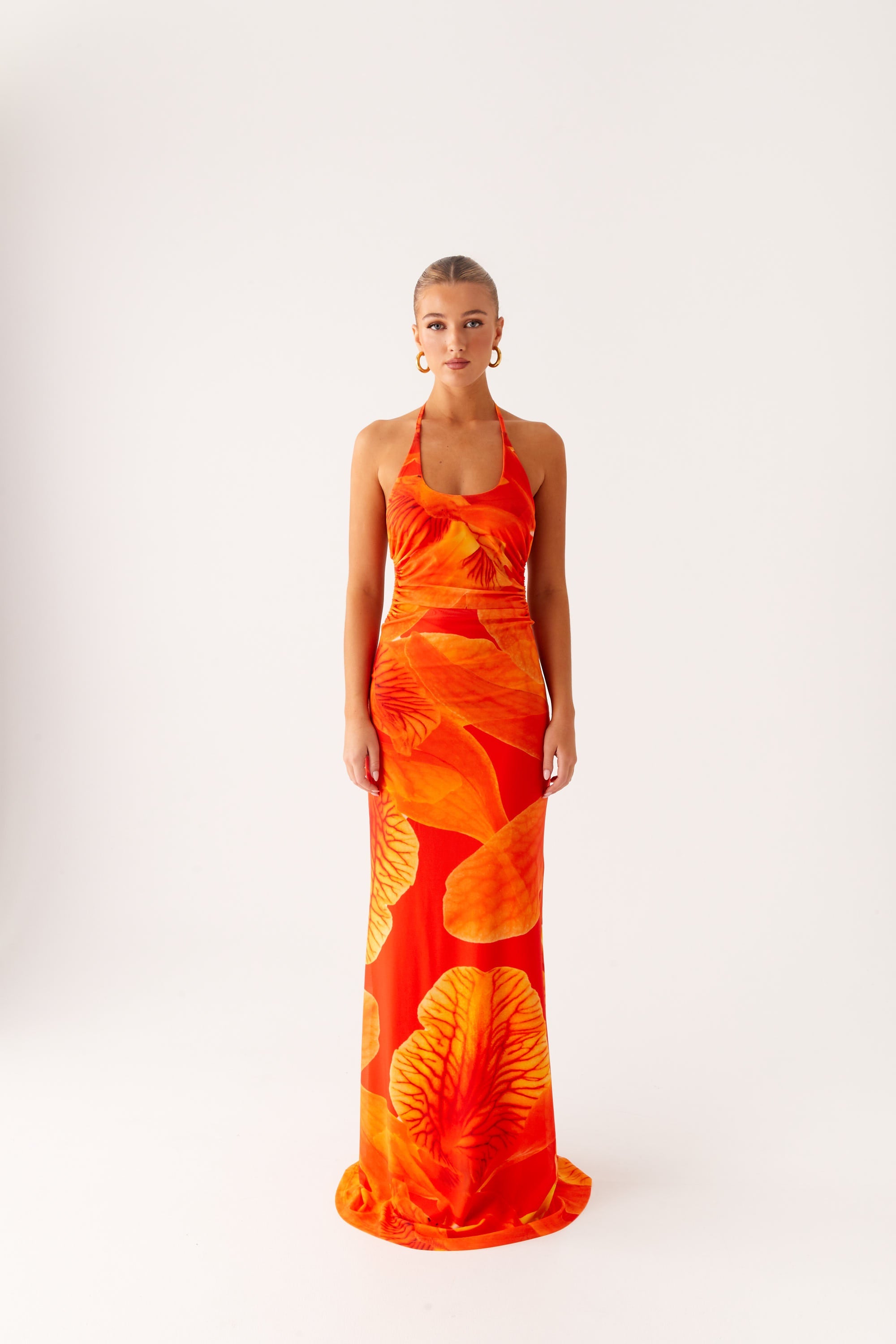 Palawan Mesh Maxi Dress - Orange Floral