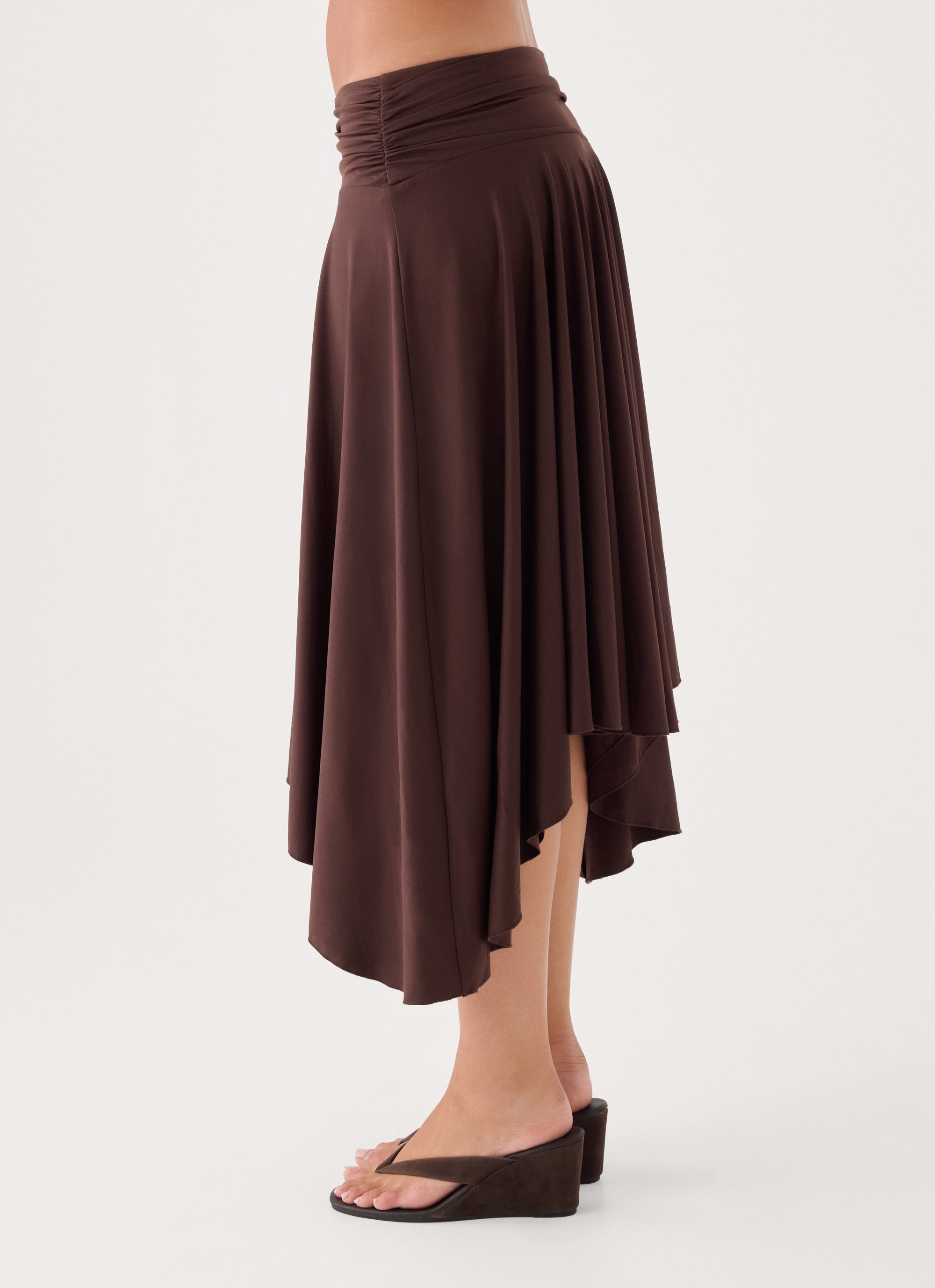 Perrie Asymmetrical Midi Skirt - Chocolate