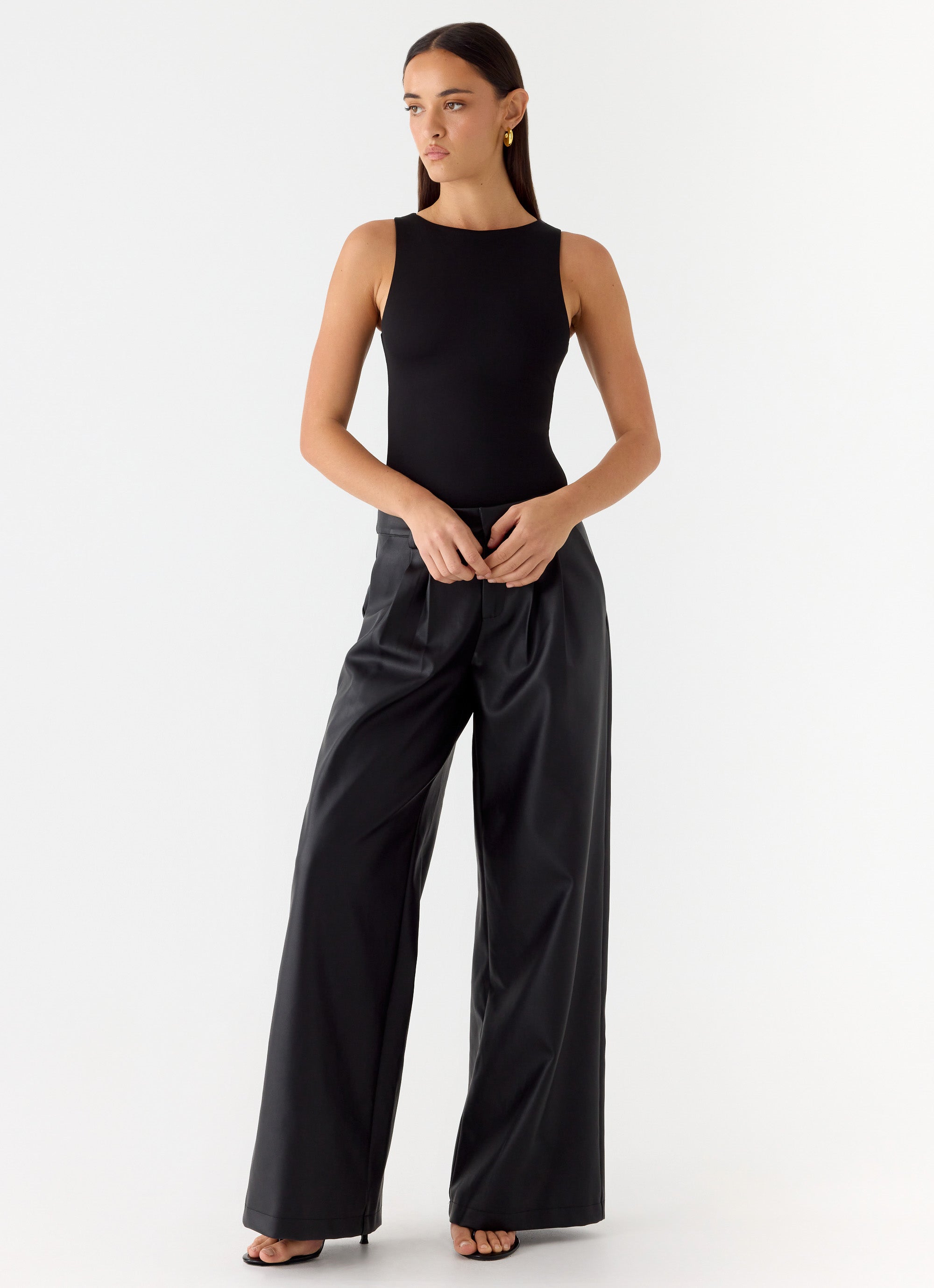 Samuel Low Rise Faux Leather Pants - Black