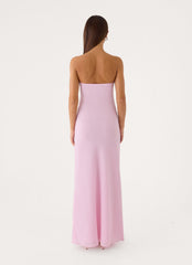 Sassafras Beaded Flower Strapless Maxi Dress - Soft Pink