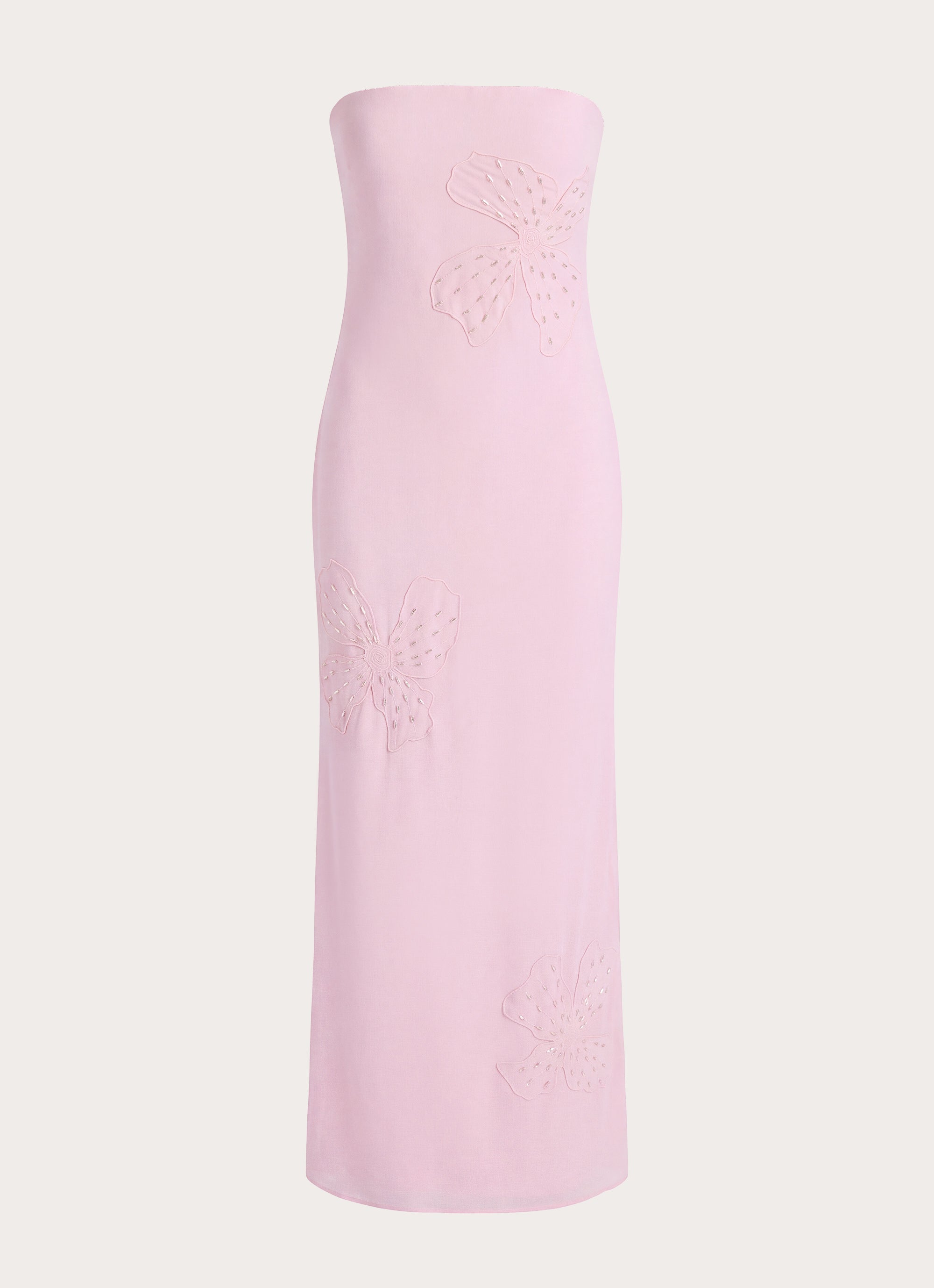 Sassafras Beaded Flower Strapless Maxi Dress - Soft Pink