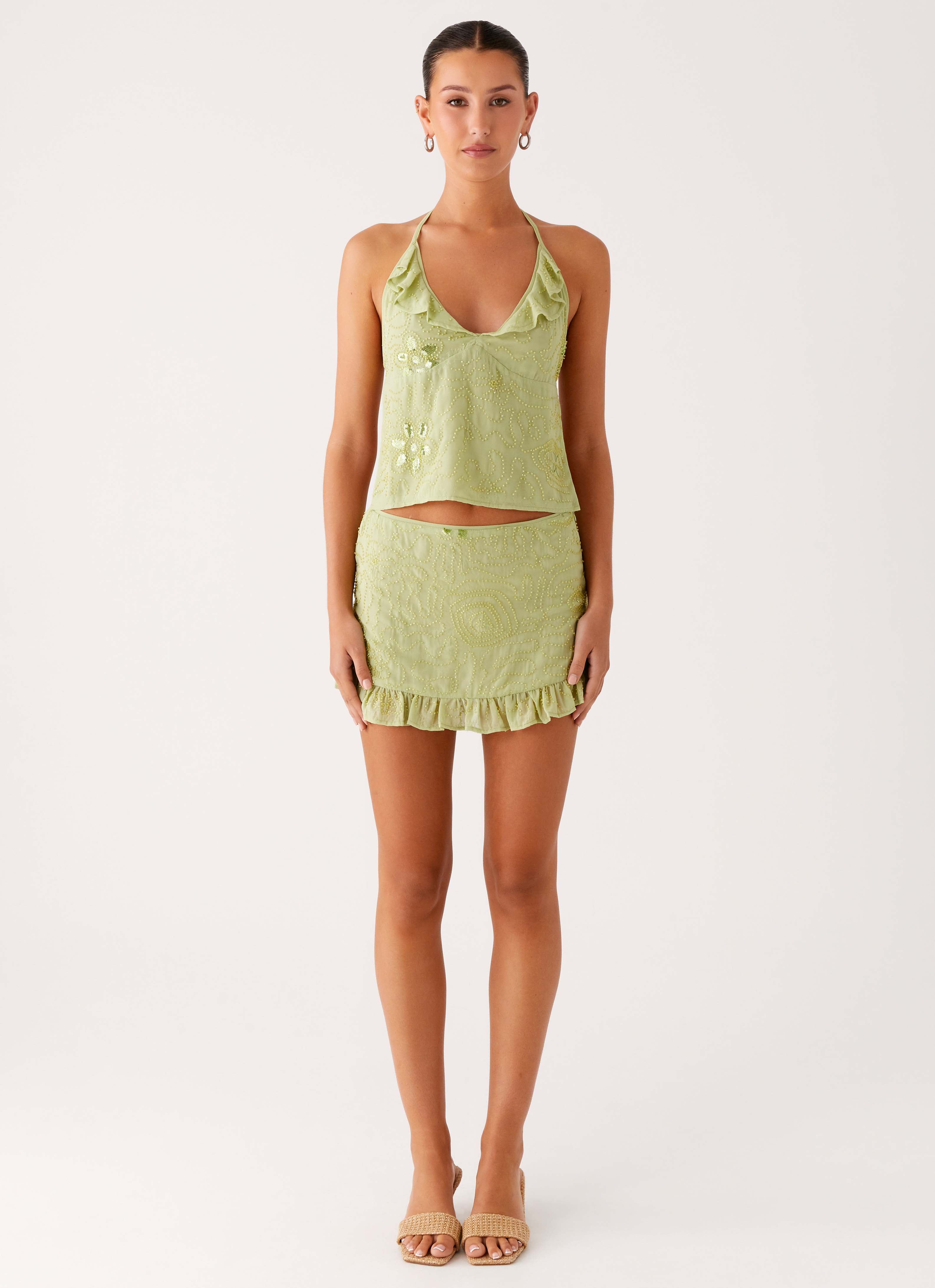 Savoir Beaded Halter Top - Mint