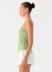 Sea Garden Beaded Strapless Top - Green