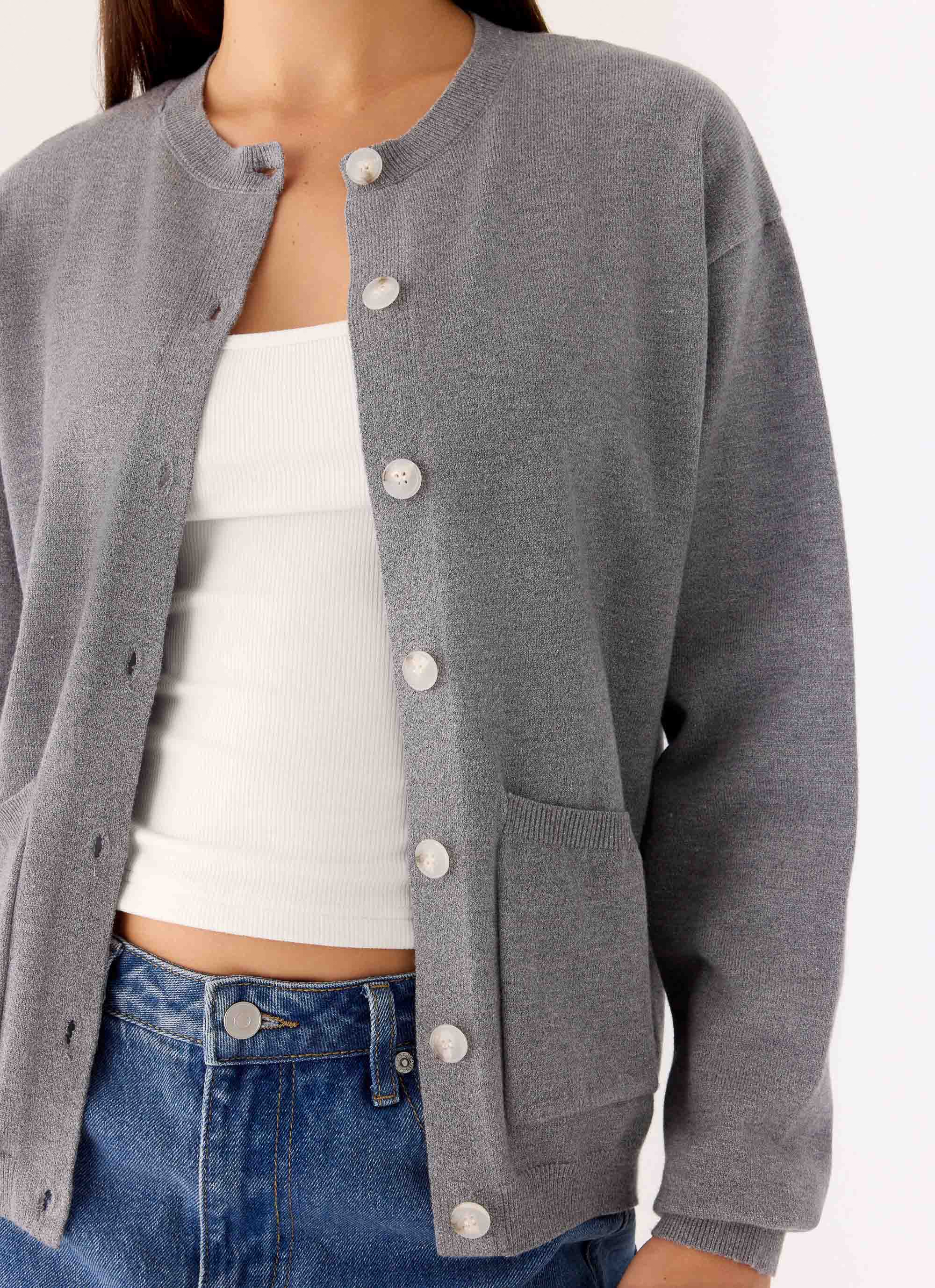 Sean Relaxed Knit Cardigan - Grey