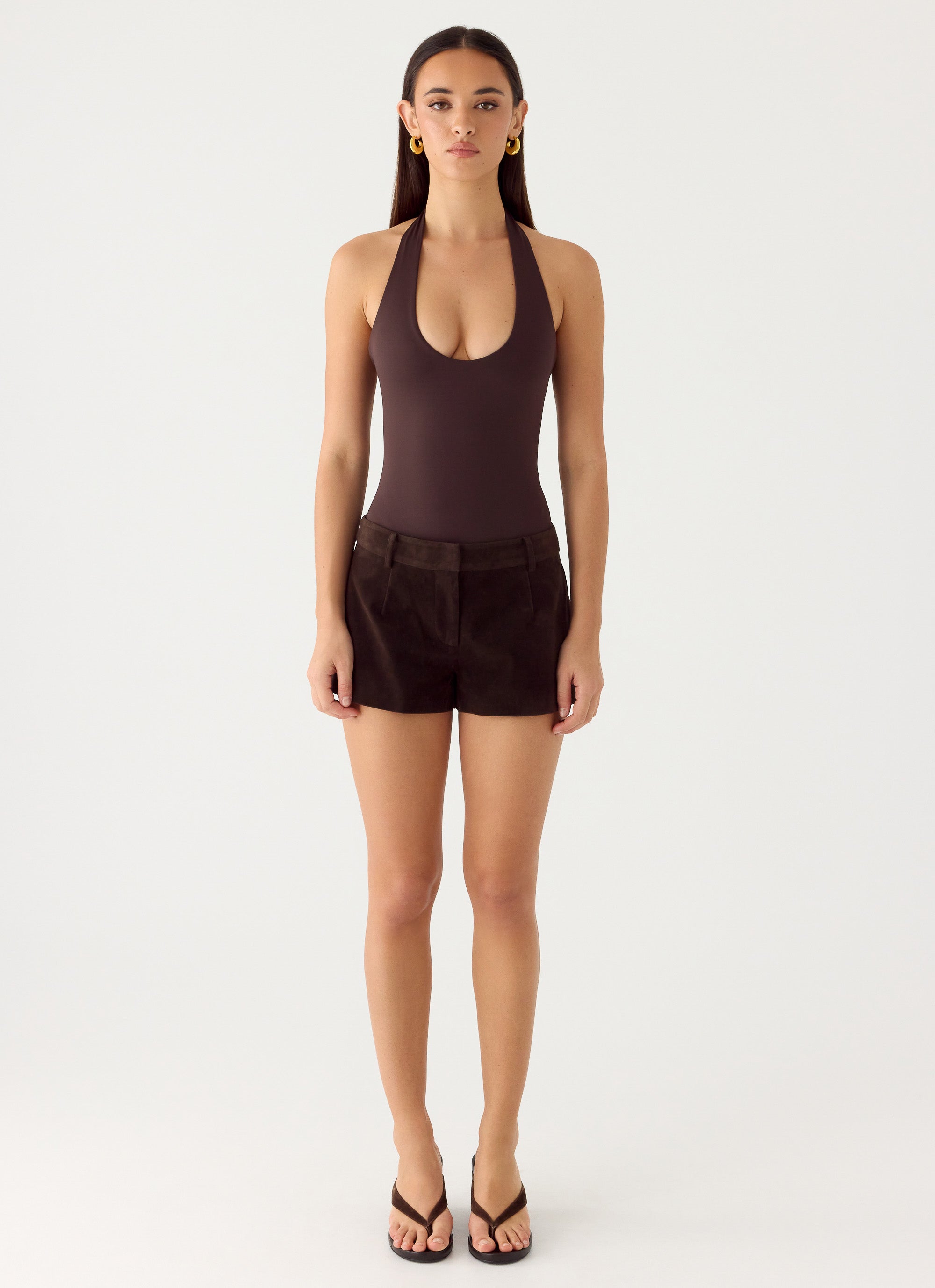 Set The Scene Halter Bodysuit - Chocolate