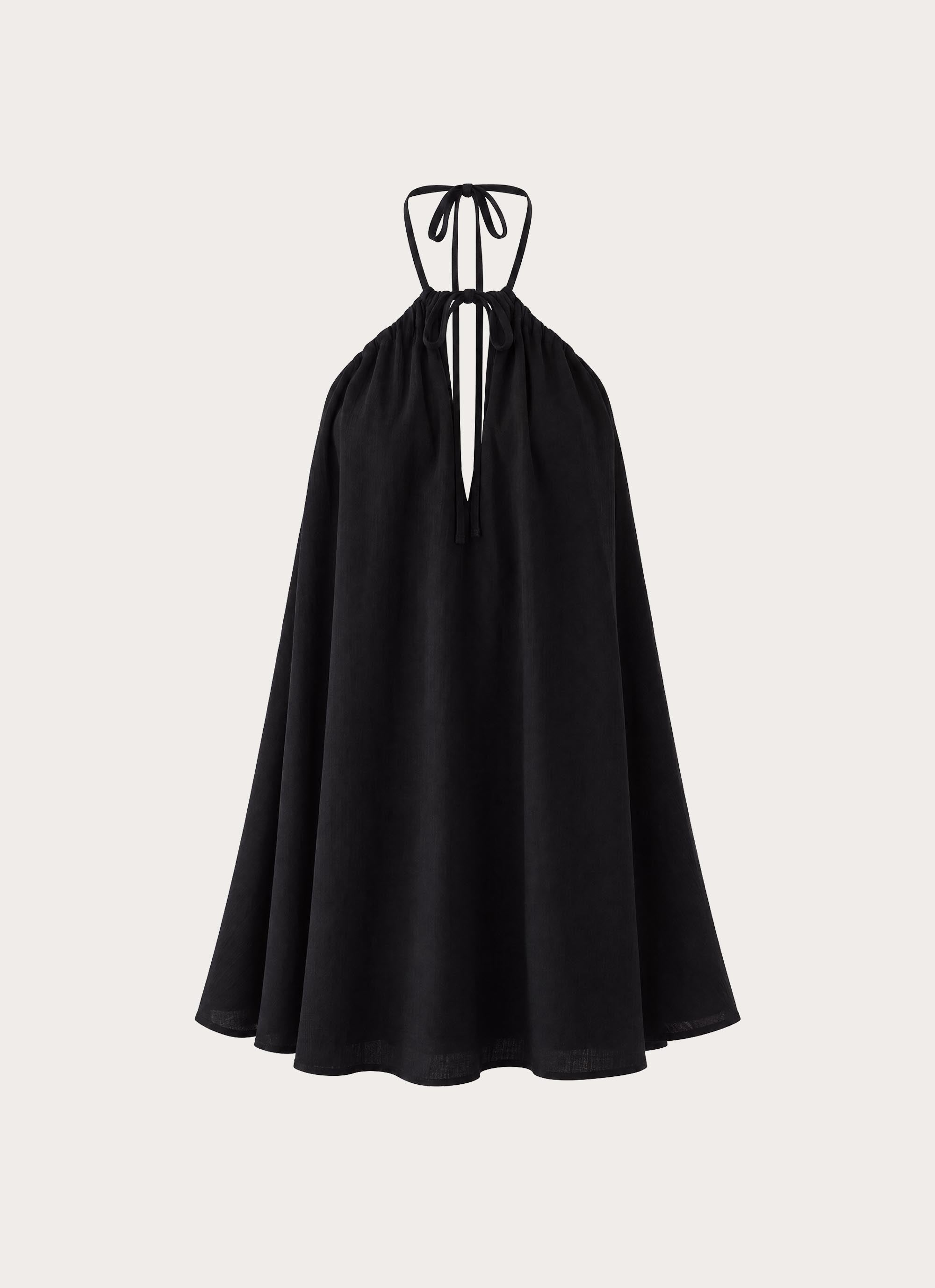 Soft Breeze Linen Mini Dress - Black