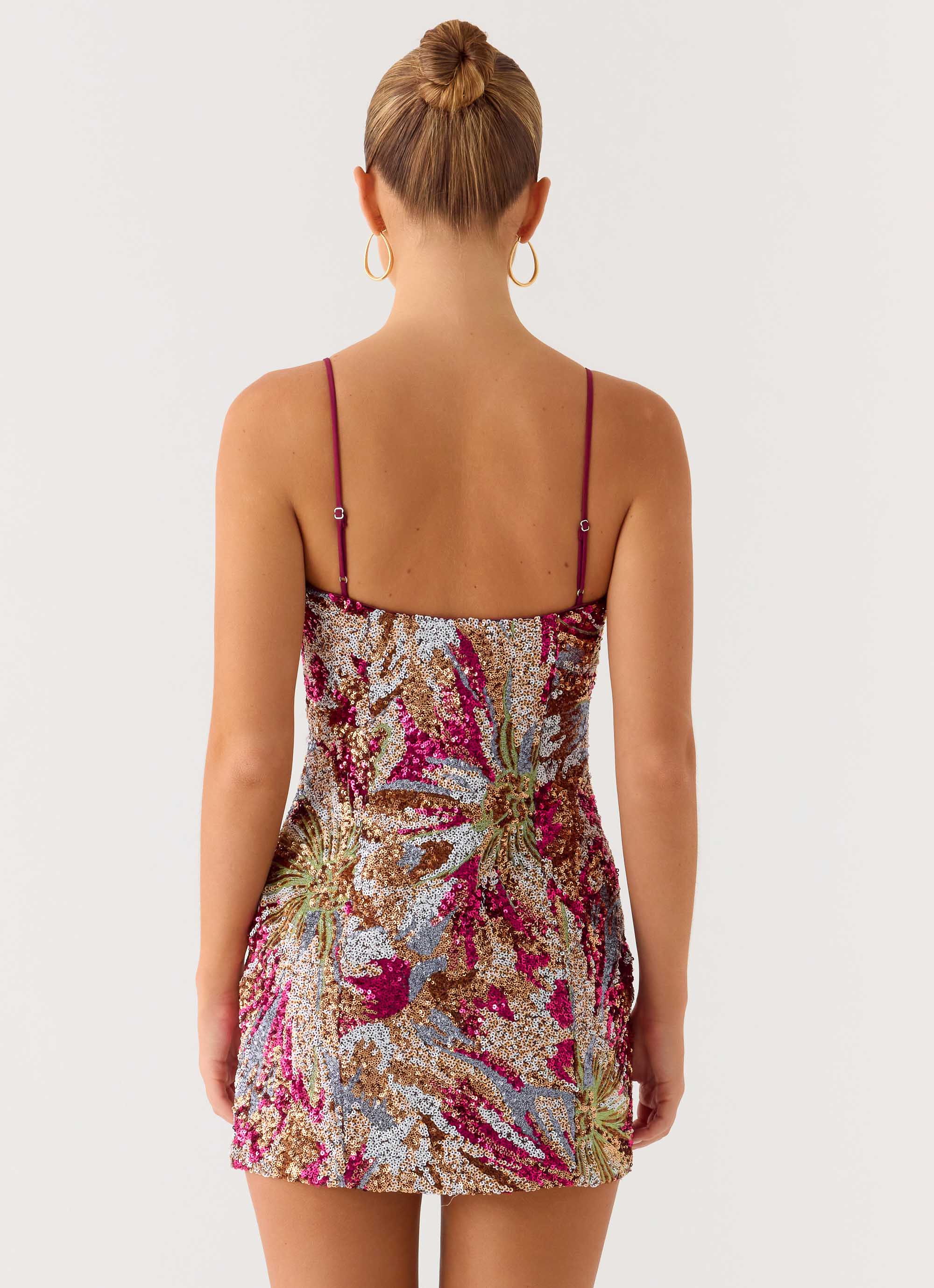 Soul Sound Sequin Mini Dress - Fuchsia Floral Beaded
