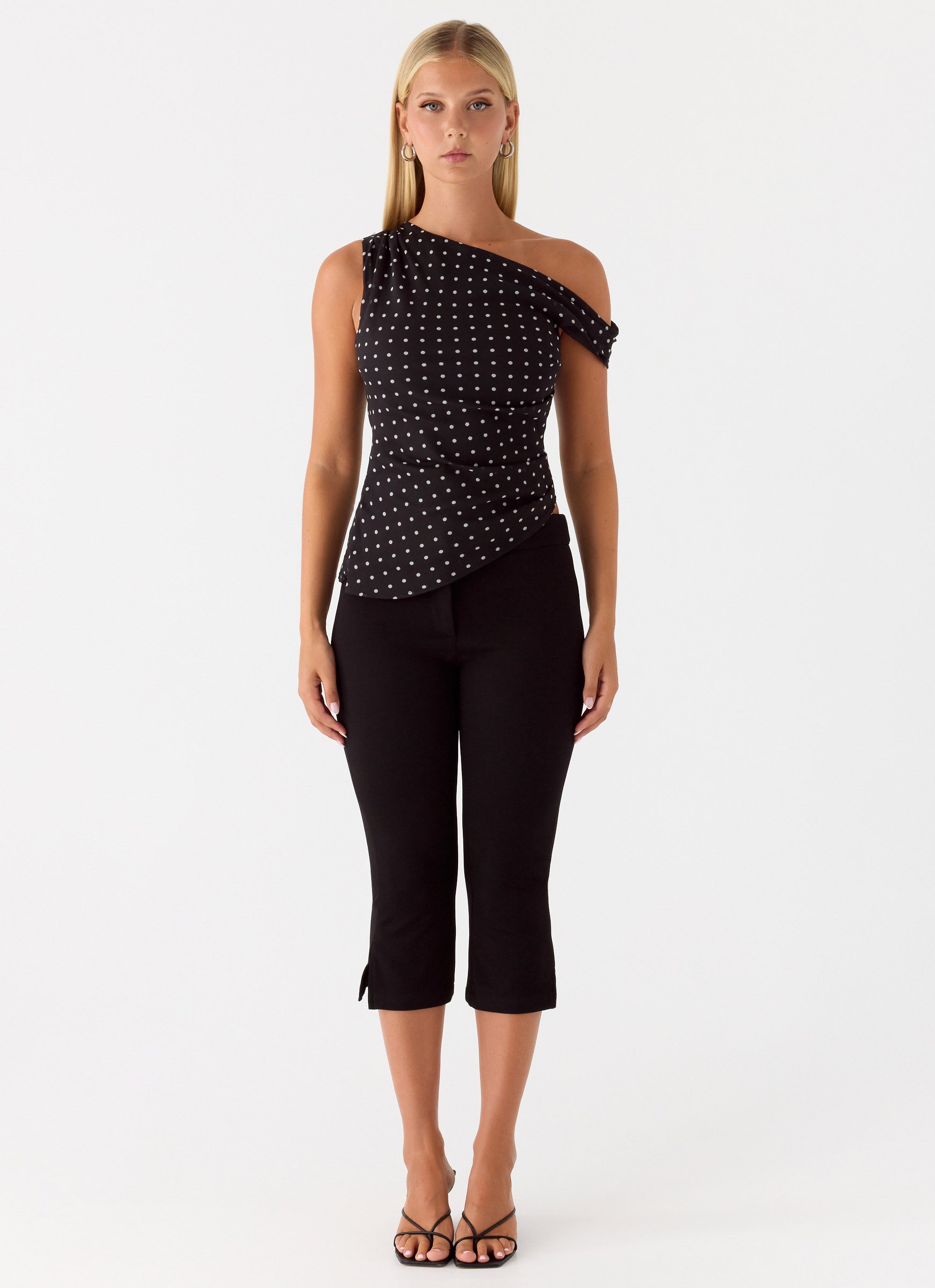 Stereotype One Shoulder Top - Black Polkadot