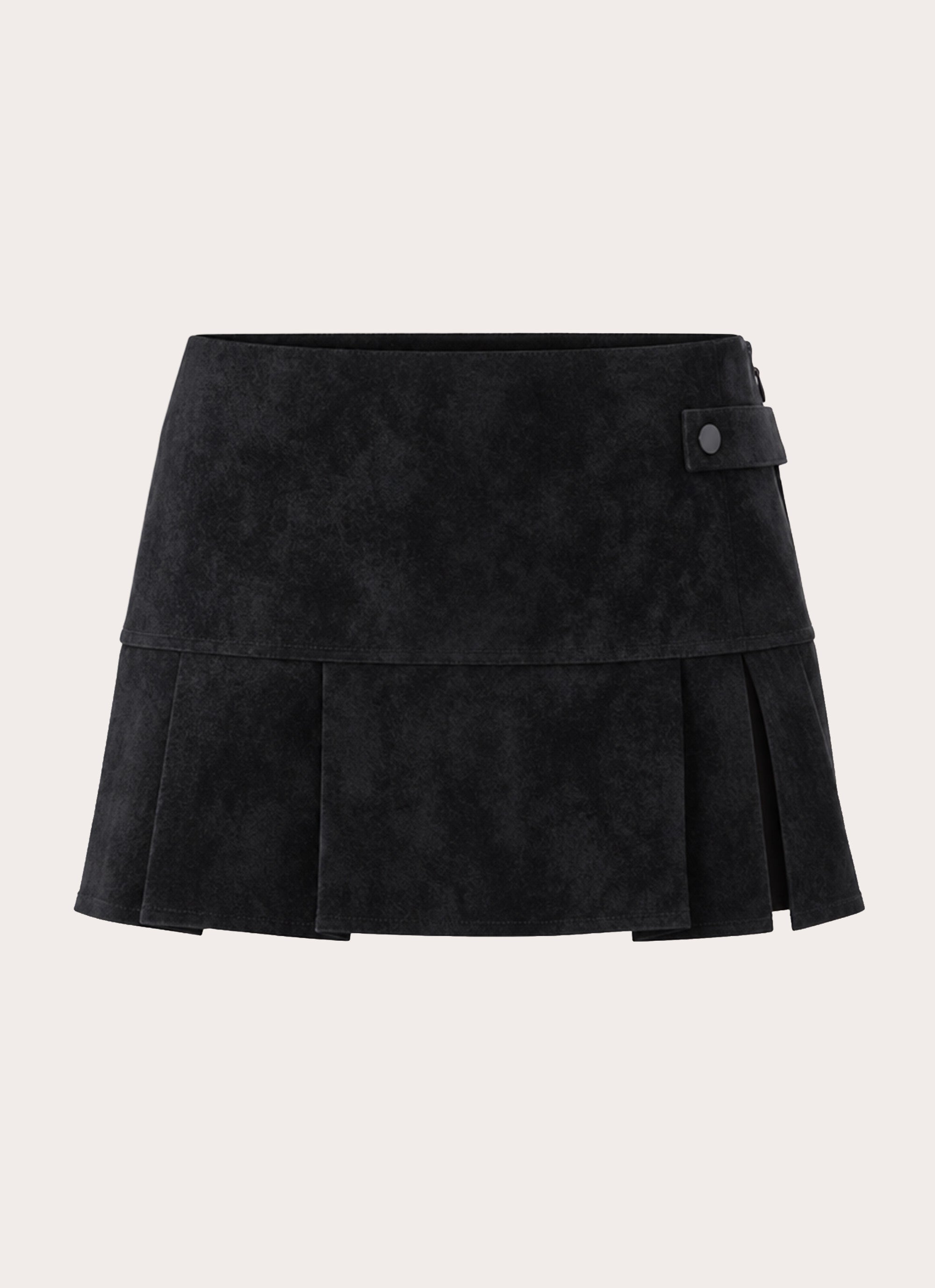 Sugar And Spice Faux Suede Pleat Mini Skirt - Black