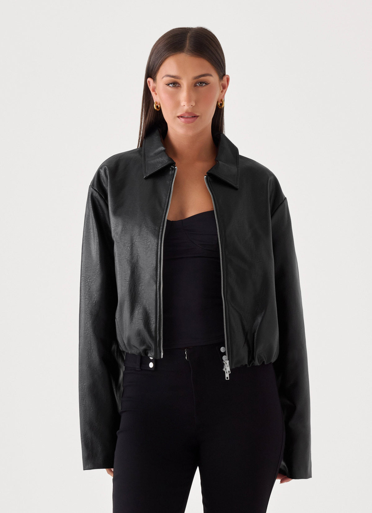 Sydney Faux Leather Bomber - Black