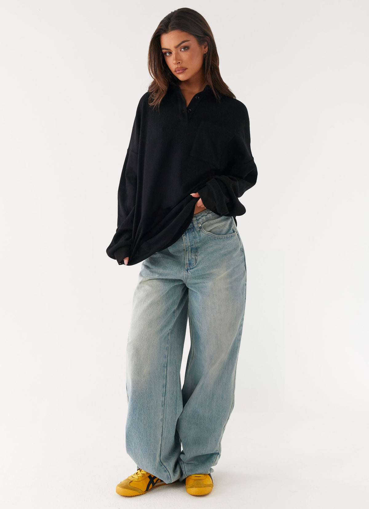 Torrie Oversized Polo Top - Black