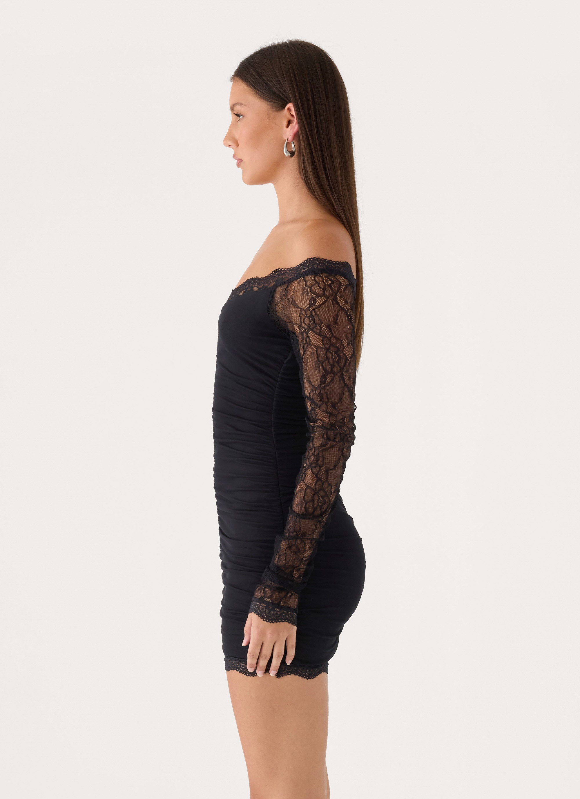 Vinese Long Sleeve Lace Mini Dress - Black