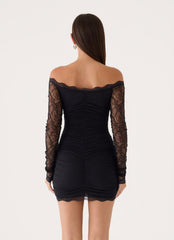 Vinese Long Sleeve Lace Mini Dress - Black