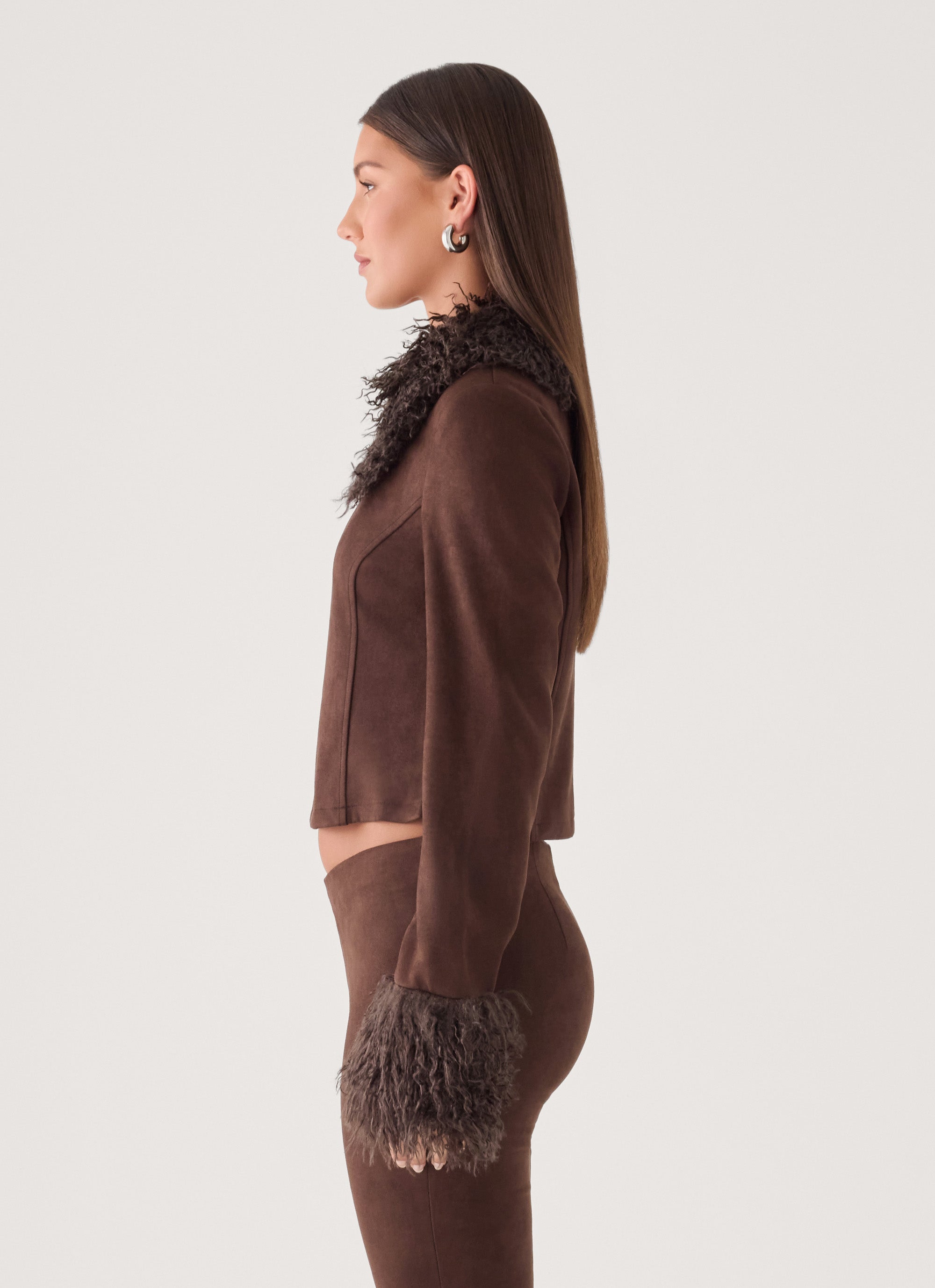 Wild Hide Faux Suede Jacket - Chocolate