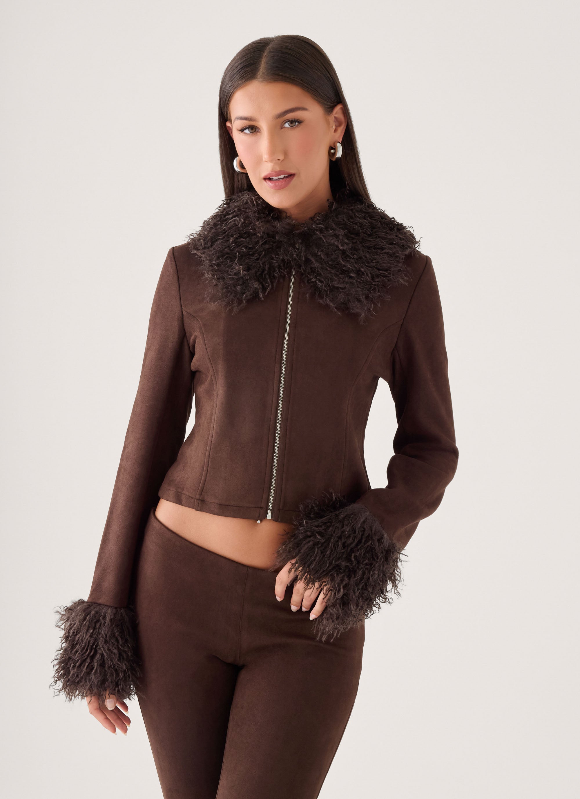 Wild Hide Faux Suede Jacket - Chocolate